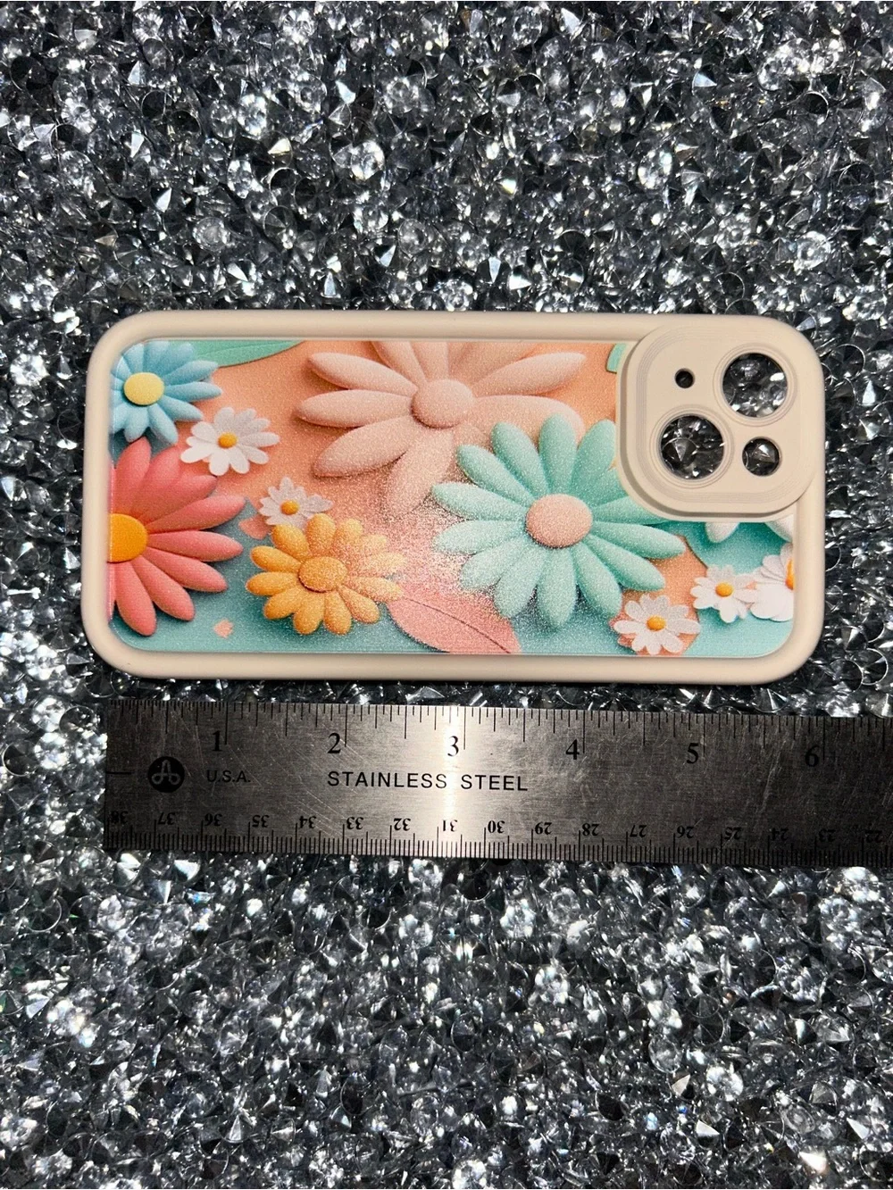 Floral Textured Protective Phone Case - Cream Frame with Multicolor Flowers